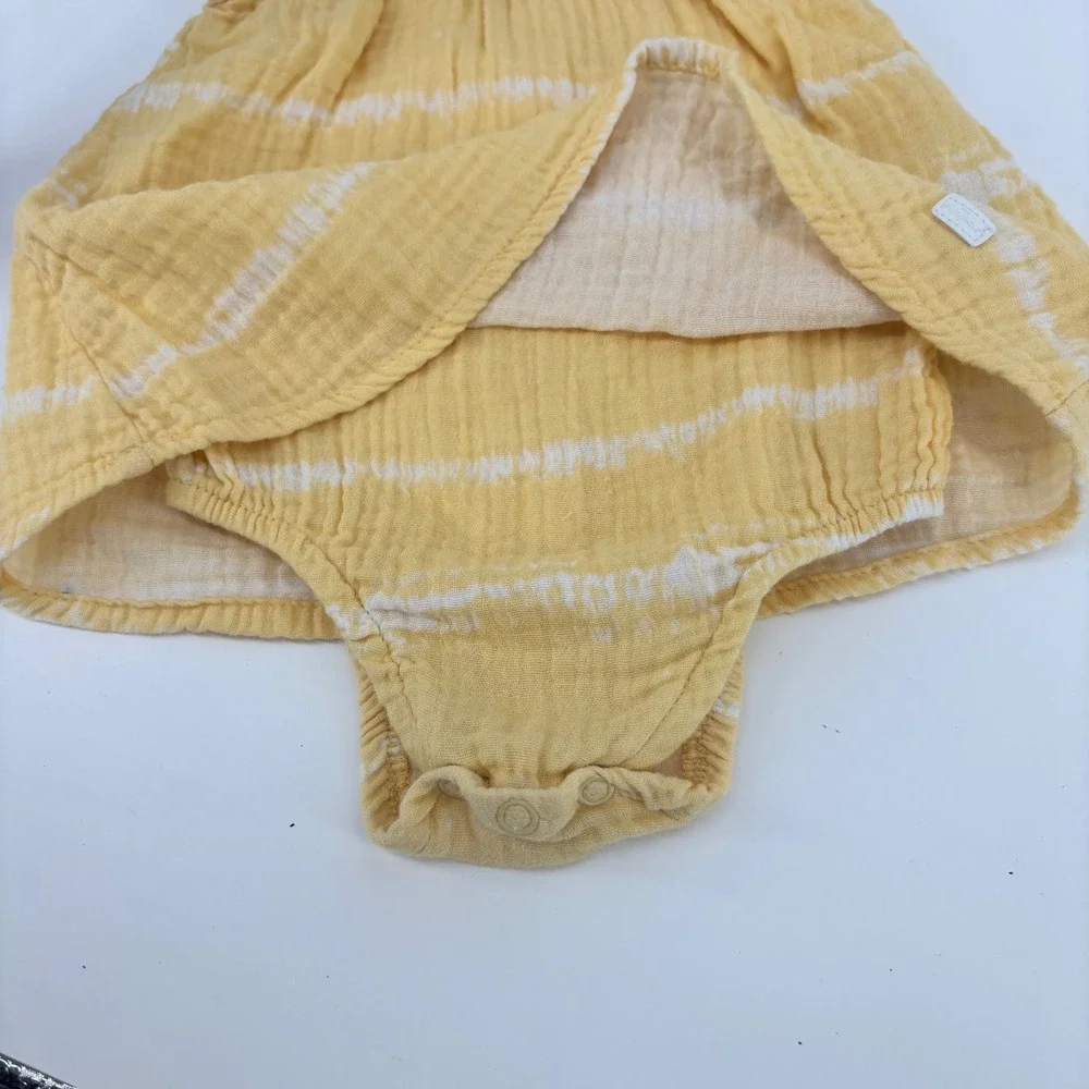 7 For All Mankind Baby Girl Yellow Tie Dye Gauze Dress Bodysuit 0-3M Sleeveless
